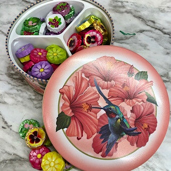 Hummingbird Tin full of Flowers